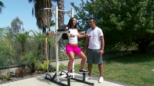 Dirty Masseur: Jada Stevens alongside Keiran Lee outdoors