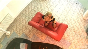 Fishnet covered feet crush the cumshot